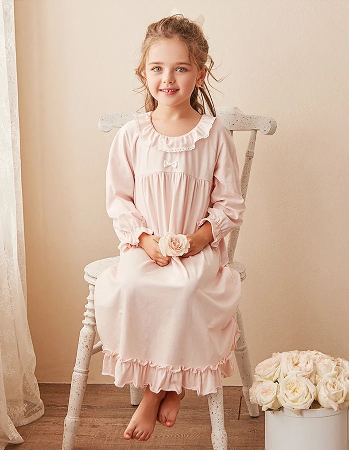 Children Girl Lolita Dress Princess Sleepshirts Vintage Kid Ruffles Nightgowns.Courtly Style Toddler Nightdress Lounge Sleepwear GONZALES ONLINE SHOP