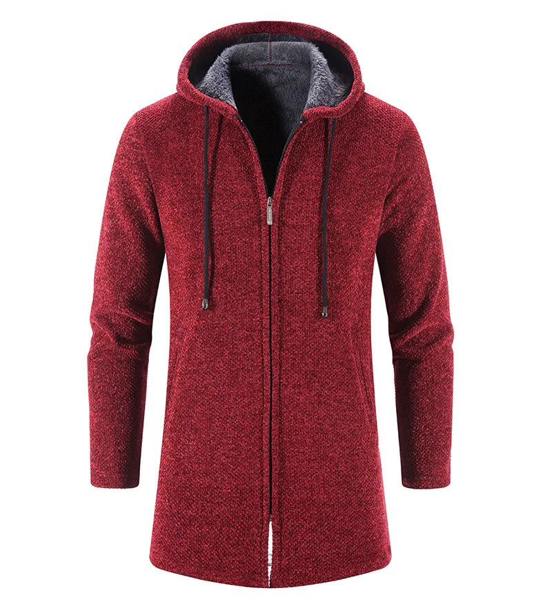 2023 Winter Fleece Cardigan Men Thick Hooded Long Sweaterscoat Male Warm Knitted Sweater Jackets Men Causal Outwear Windbreaker GONZALES ONLINE SHOP