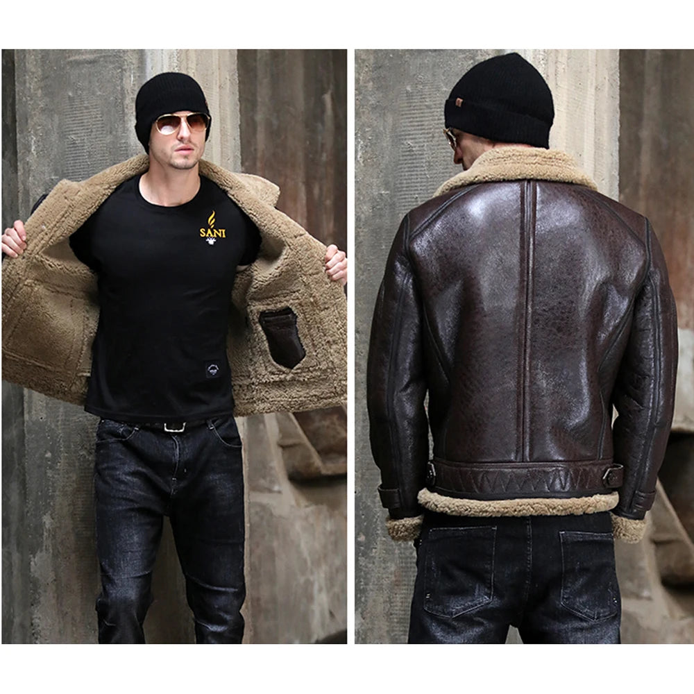 LUHAYESA Thick Real Sheepskin Coat Men Winter Warm Brown Fur Clothing New Genuine Leather Natural Sheepskin Leather Outwear GONZALES ONLINE SHOP