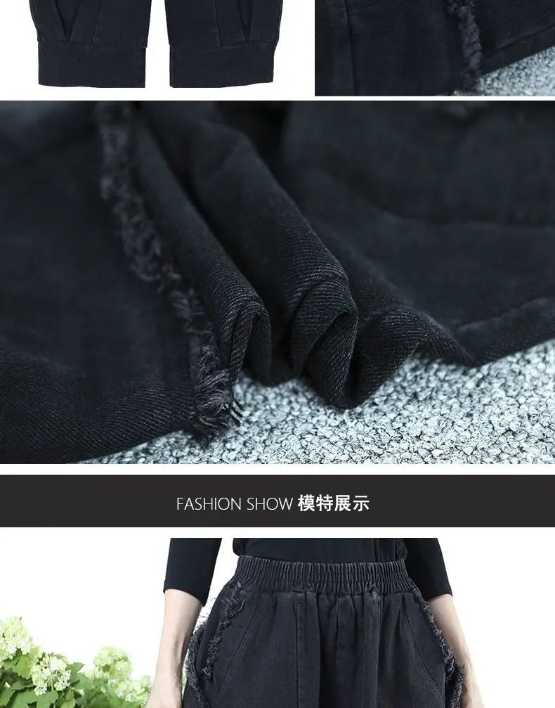 Black Wide-leg Jeans Harem Pants Loose Fashion Casual Full Length High Waist Patchwork Print Pocket Jeans Women Autumn Winter GONZALES ONLINE SHOP