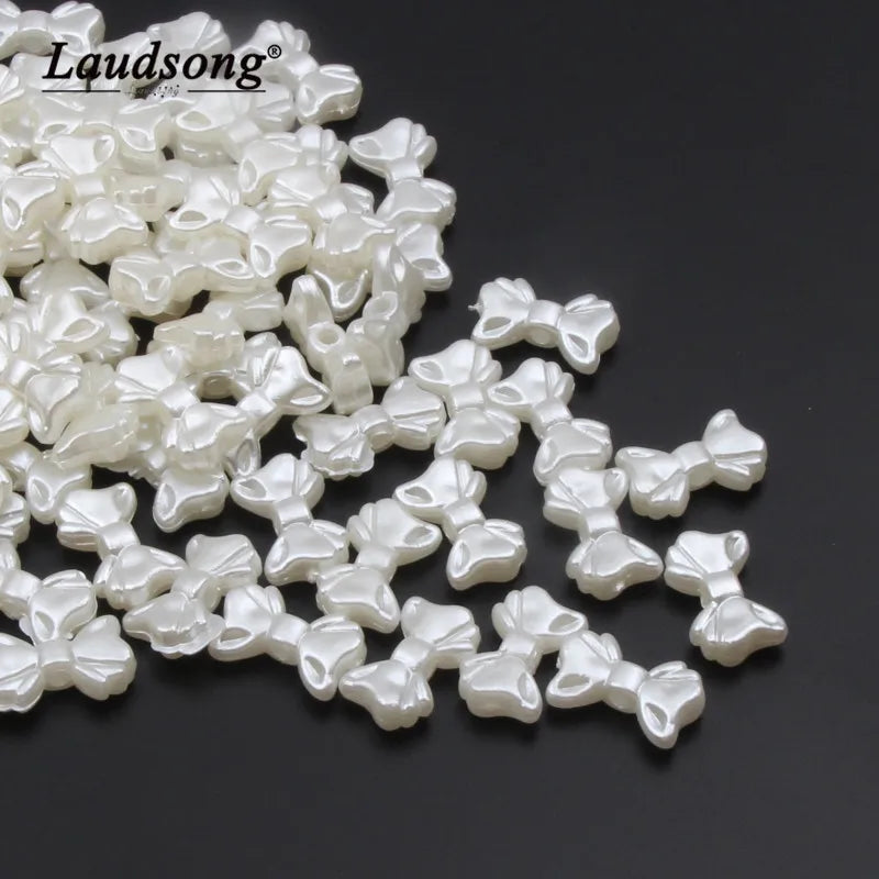 10-100PCS Acrylic Material Imitation Pearl Bow Leaf Shape Beads For DIY Necklaces Jewelry Making Pacifier Clip Spacers GONZALES ONLINE SHOP