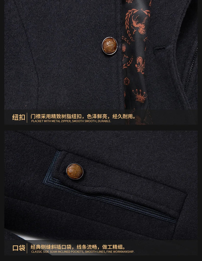 Autumn Winter Wool Jacket Coat Men&#39;s Fashion Double Collar Blends Thicken Male Business Warm Long Sleeve Male Trench Overcoat GONZALES ONLINE SHOP