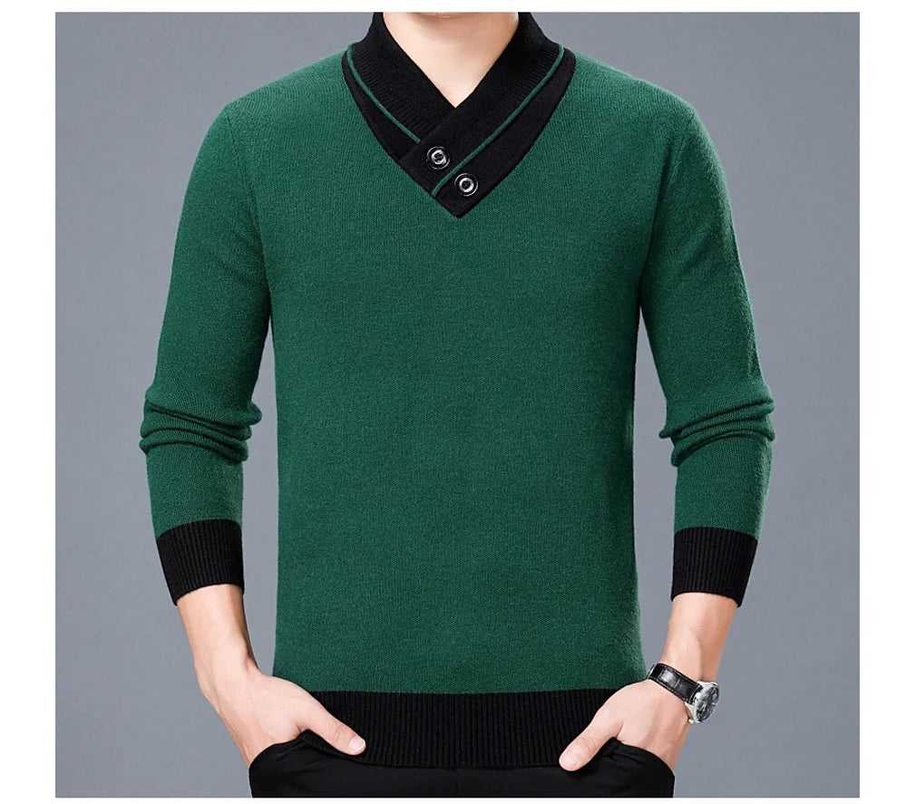 DIMUSI Winter Men;s Sweater Casual Man V-Neck Turtleneck Knitted Sweater Mens Business Double-Collar Knitted Pullovers Clothing GONZALES ONLINE SHOP