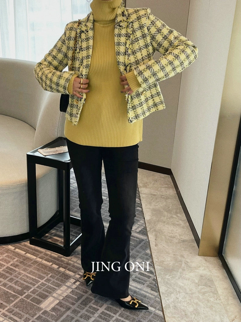 Plaid Tweed Blazer Jacket Elegant Woman Clothing 2023 Vintage Korean Fashion Style Autumn Y2K Coat Chic Crop New Tailored New GONZALES ONLINE SHOP