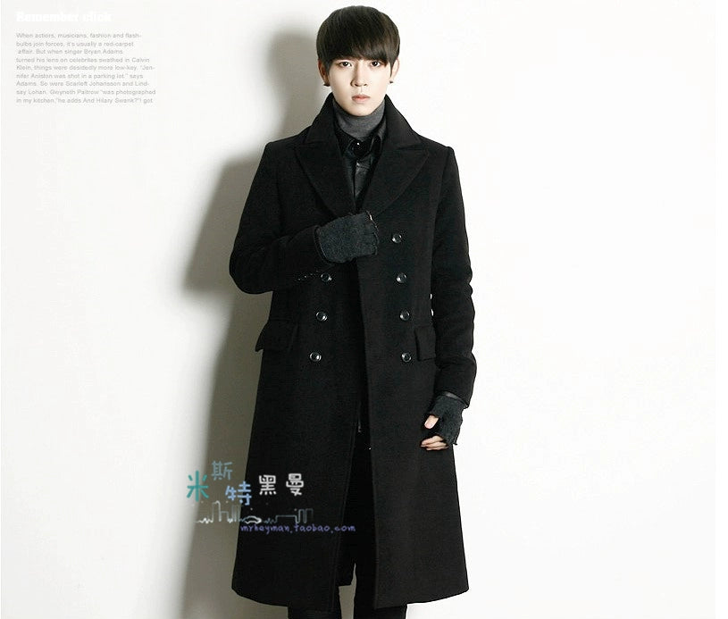 Homemade 18-winter Korean slim double-breasted double-lapel overcoat, woolen overcoat, long British trench coat.     S-6XL!! GONZALES ONLINE SHOP