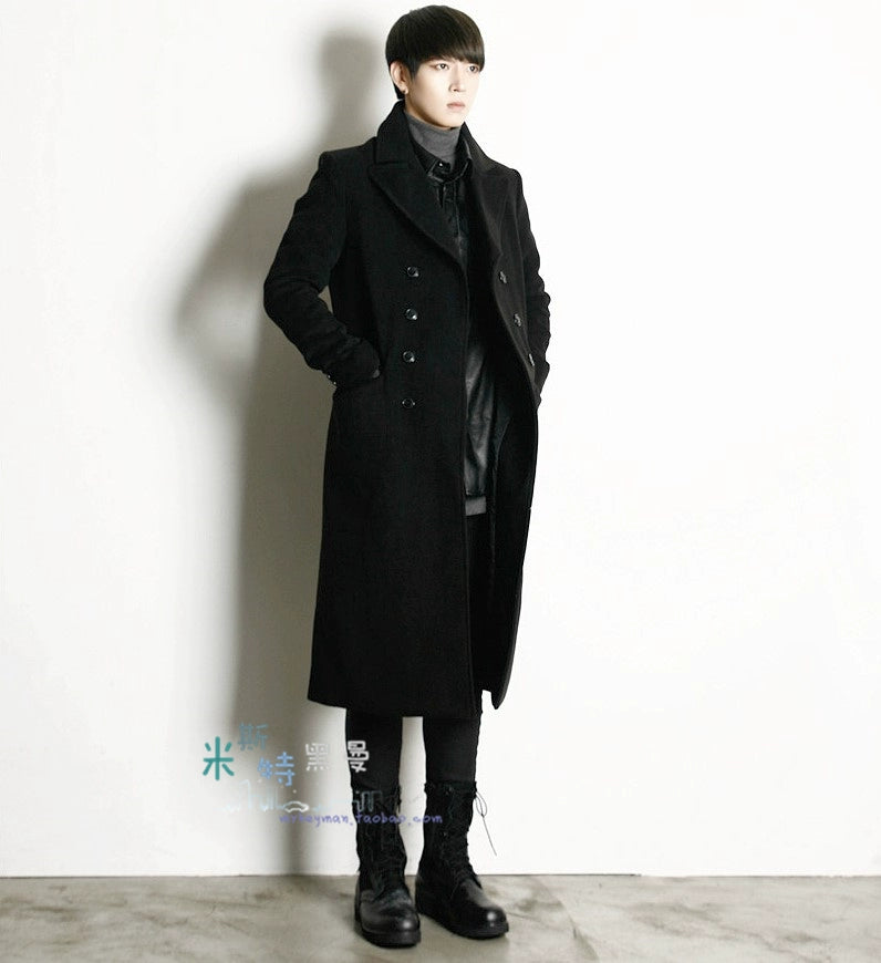 Homemade 18-winter Korean slim double-breasted double-lapel overcoat, woolen overcoat, long British trench coat.     S-6XL!! GONZALES ONLINE SHOP