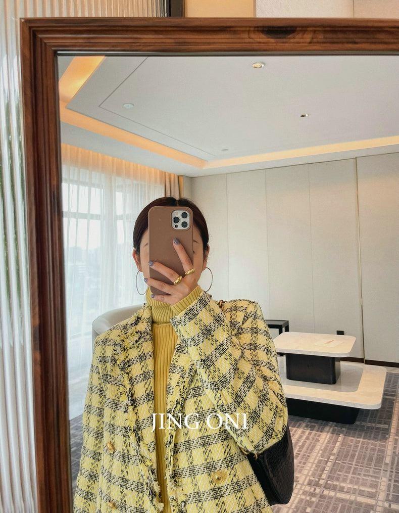 Plaid Tweed Blazer Jacket Elegant Woman Clothing 2023 Vintage Korean Fashion Style Autumn Y2K Coat Chic Crop New Tailored New GONZALES ONLINE SHOP