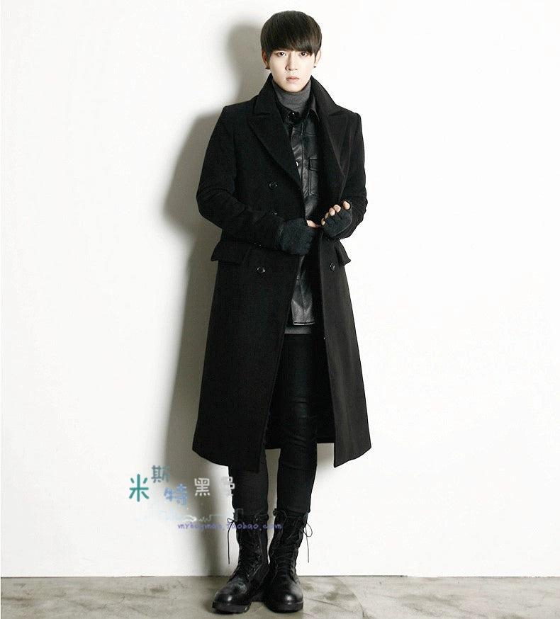 Homemade 18-winter Korean slim double-breasted double-lapel overcoat, woolen overcoat, long British trench coat.     S-6XL!! GONZALES ONLINE SHOP