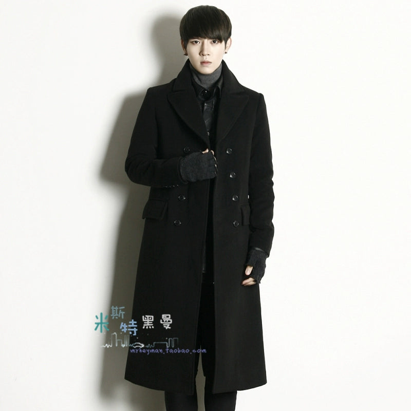 Homemade 18-winter Korean slim double-breasted double-lapel overcoat, woolen overcoat, long British trench coat.     S-6XL!! GONZALES ONLINE SHOP