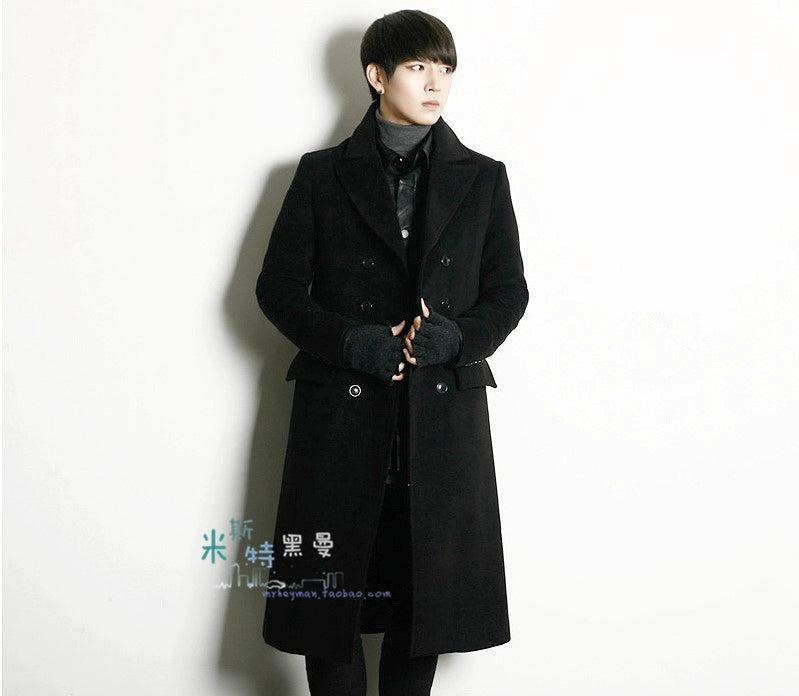 Homemade 18-winter Korean slim double-breasted double-lapel overcoat, woolen overcoat, long British trench coat.     S-6XL!! GONZALES ONLINE SHOP