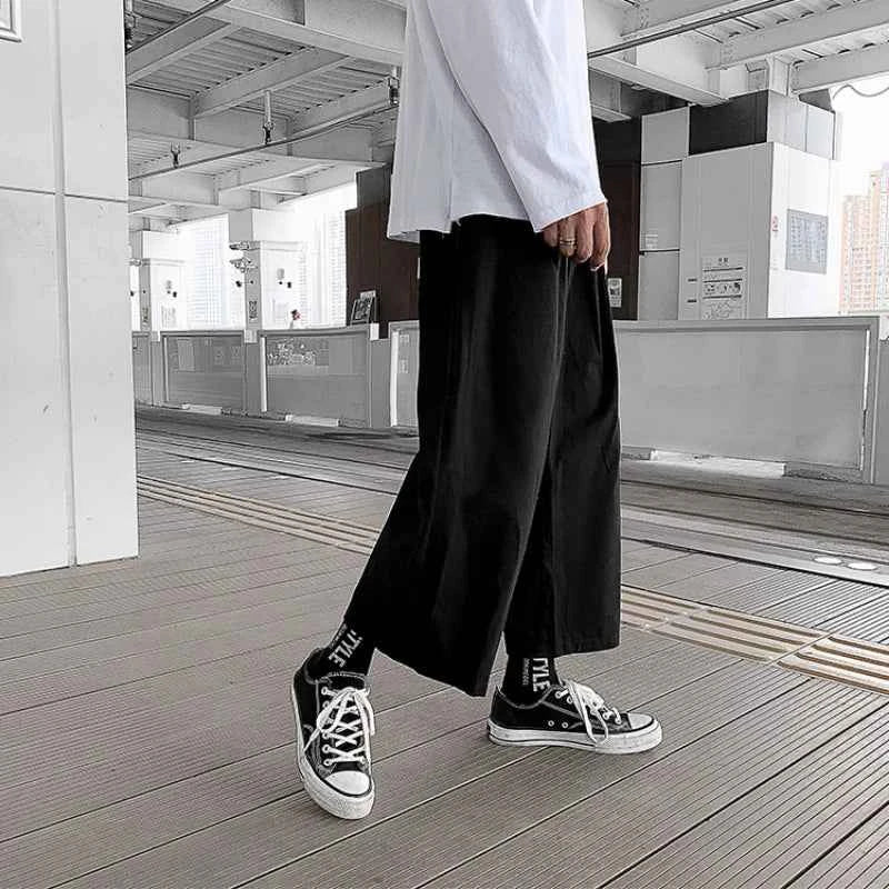 Wide Leg Pants Men Drape Straight Loose Harajuku Vintage Japan Style Ankle-length Trousers Cozy Versatile Black Pantalones Male