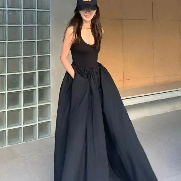 Maxi Dress Women Black Off Shoulder Elegant Summer Beach Style Sleeveless Streetwear Simple Holiday Lady Aesthetic Clothing 2023 GONZALES ONLINE SHOP