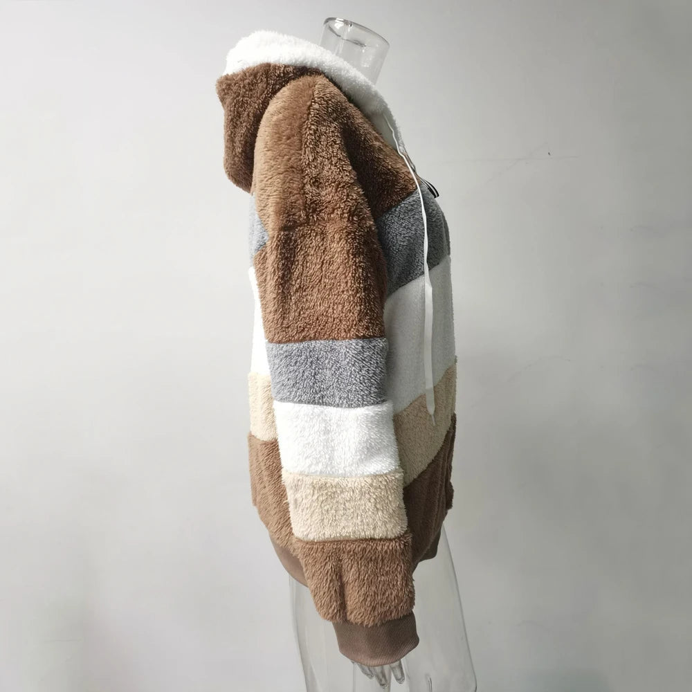 Oversized Jacket for Women Coat 2025 Autumn Winter Warm Plush Pocket Hooded Streetwear Loose Lady Zipper Cashmere Outerwear Coat GONZALES ONLINE SHOP
