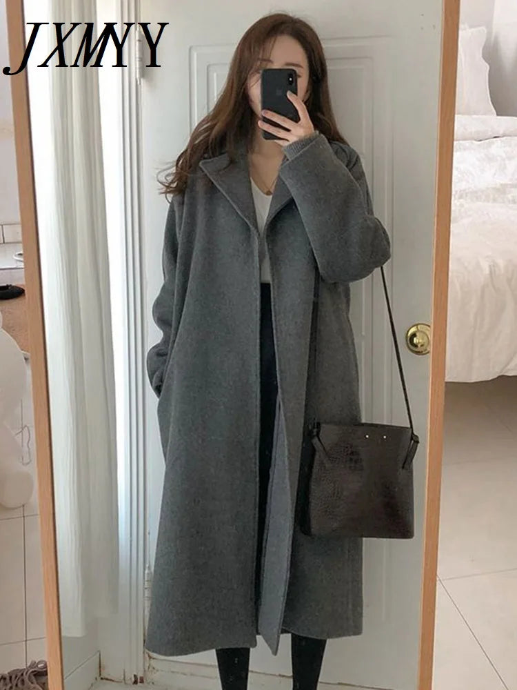 JXMYY-Women's Korean Chic Lace-up Woolen Coat, Elegant Temperament Coat, Women's Clothing, Autumn and Winter Fashion New Product GONZALES ONLINE SHOP