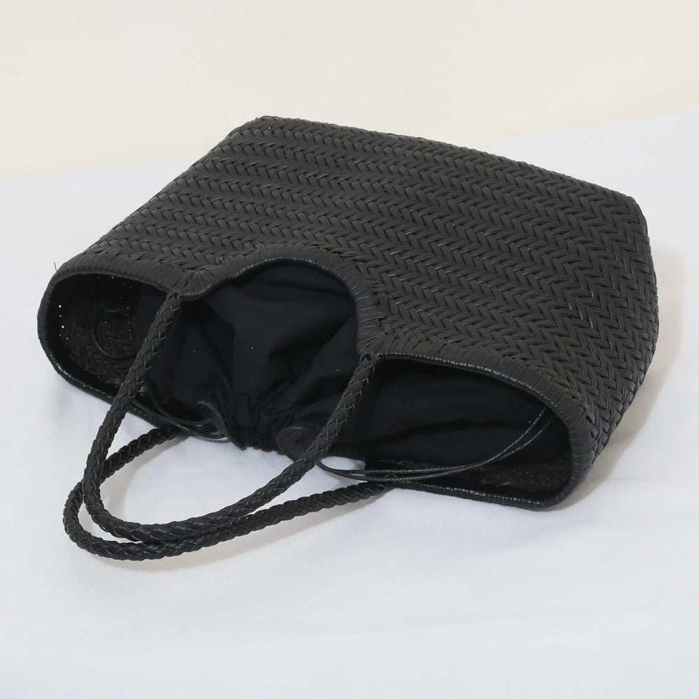 Handbags Women's Genuine Leather Shoulder Bag Weaving Casual Shopping Bag Vintage Big Tote Purse Cowhide Cross Hand Bags Lady GONZALES ONLINE SHOP