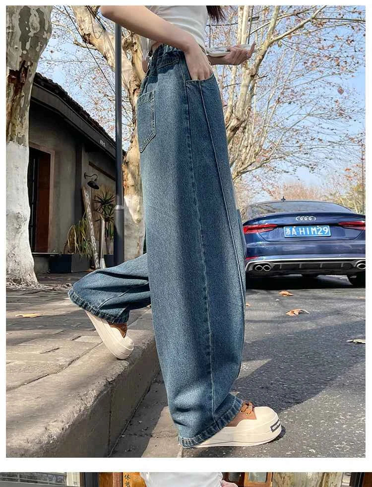High Waist Slimming Drawstring Tie Elastic Waist Floor-Length Curved Sickle Pants 2026 Spring New Women's Trendy Wide Leg Jeans