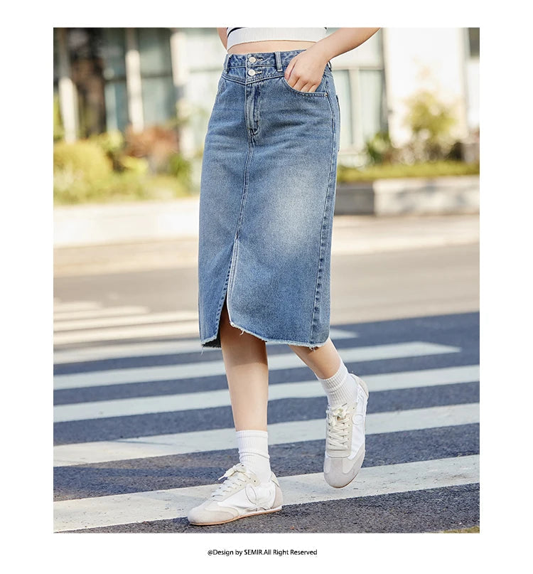 Semir Denim Skirt Women High-waisted Slit 2024 New Spring Straight Skirt GONZALES ONLINE SHOP