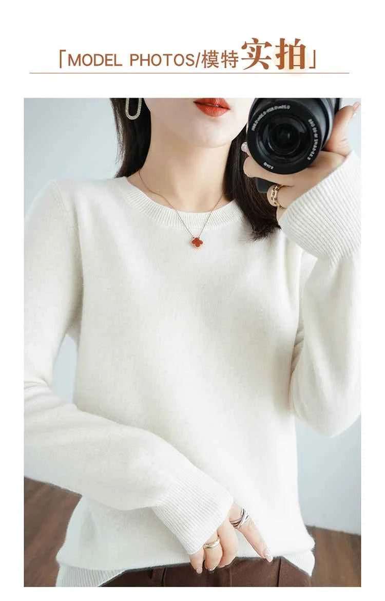 Autumn And Winter Cashmere Sweater Women's Crew Neck Pullover Casual Knitted Top Women's Short Undercoat Fashion 18 Colors