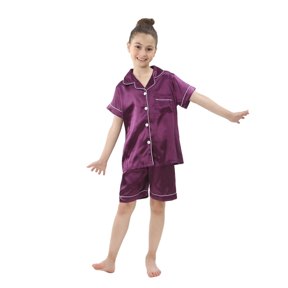 Children Silk Satin Pyjamas Set Baby Sleepwear Pijama Solid color Pajamas Suit Boys Girls Nightwear Autumn Kids Loungewear Pjs GONZALES ONLINE SHOP