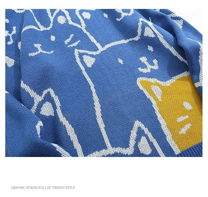 Y2k Vintage Sweater Men 2023 Winter Cartoon Loose Knitted Sweater Japanese Harajuku Hip Hop Streetwear Women Knitwear Pullovers GONZALES ONLINE SHOP