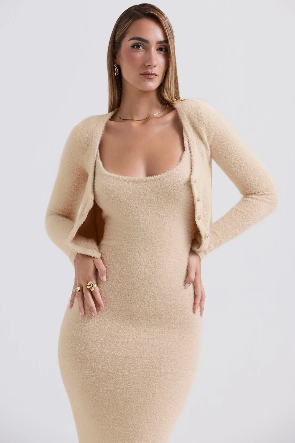 Maxdutti Fashion Blogger Mohair Knitted Cardigan And Strapless Dress Minimalist Women's Clothing French Two-piece Set Women GONZALES ONLINE SHOP