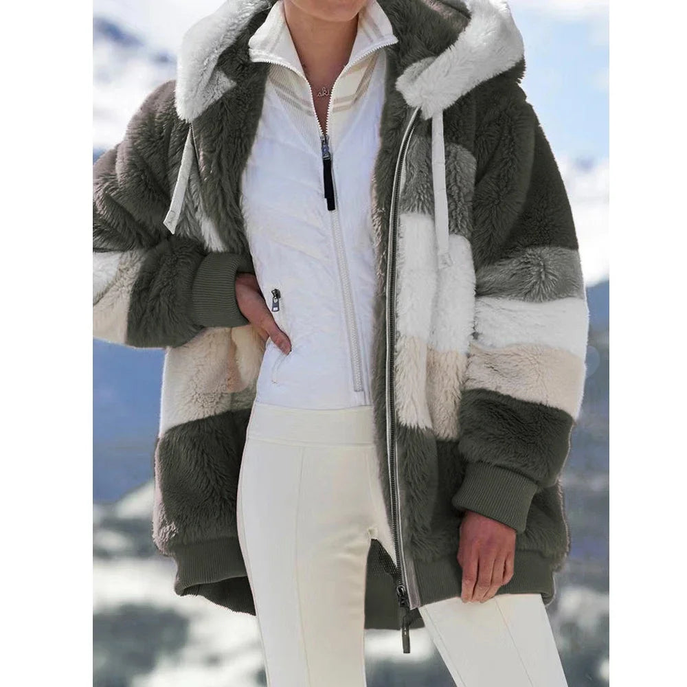 Oversized Jacket for Women Coat 2025 Autumn Winter Warm Plush Pocket Hooded Streetwear Loose Lady Zipper Cashmere Outerwear Coat GONZALES ONLINE SHOP