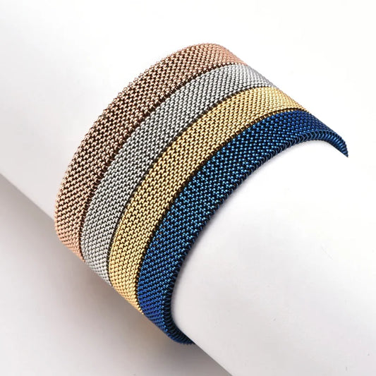 Soft Stainless Steel Jewelry Elastic Spring Wrist Band Stretch Mesh Bracelets Unique Colorful Bangles GONZALES ONLINE SHOP