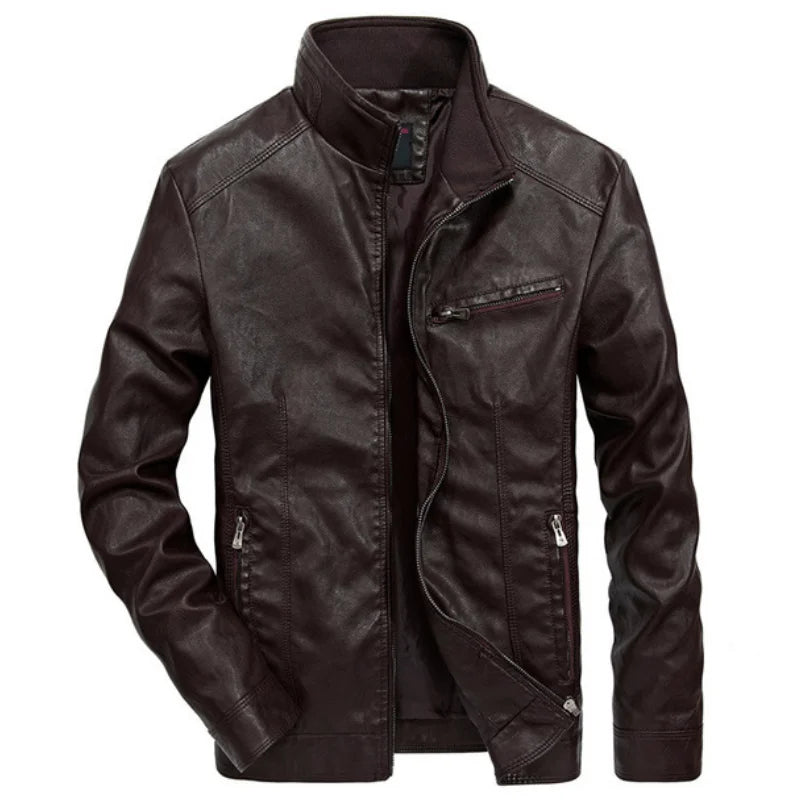 Men Autumn Winter Leather Jacket Coat Men's Retro Stand Collar Motorcycle Warm Fleece PU Leather Jacket for Men Clothes MY497 GONZALES ONLINE SHOP