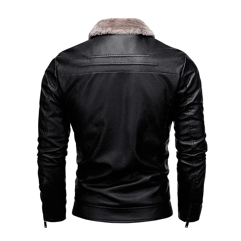 MaiDangDi Men's Leather Jacket with Plush Lining  Motorcycle Style Top  Artificial Leather Jacket Mens Fur Coat  Winter Men GONZALES ONLINE SHOP