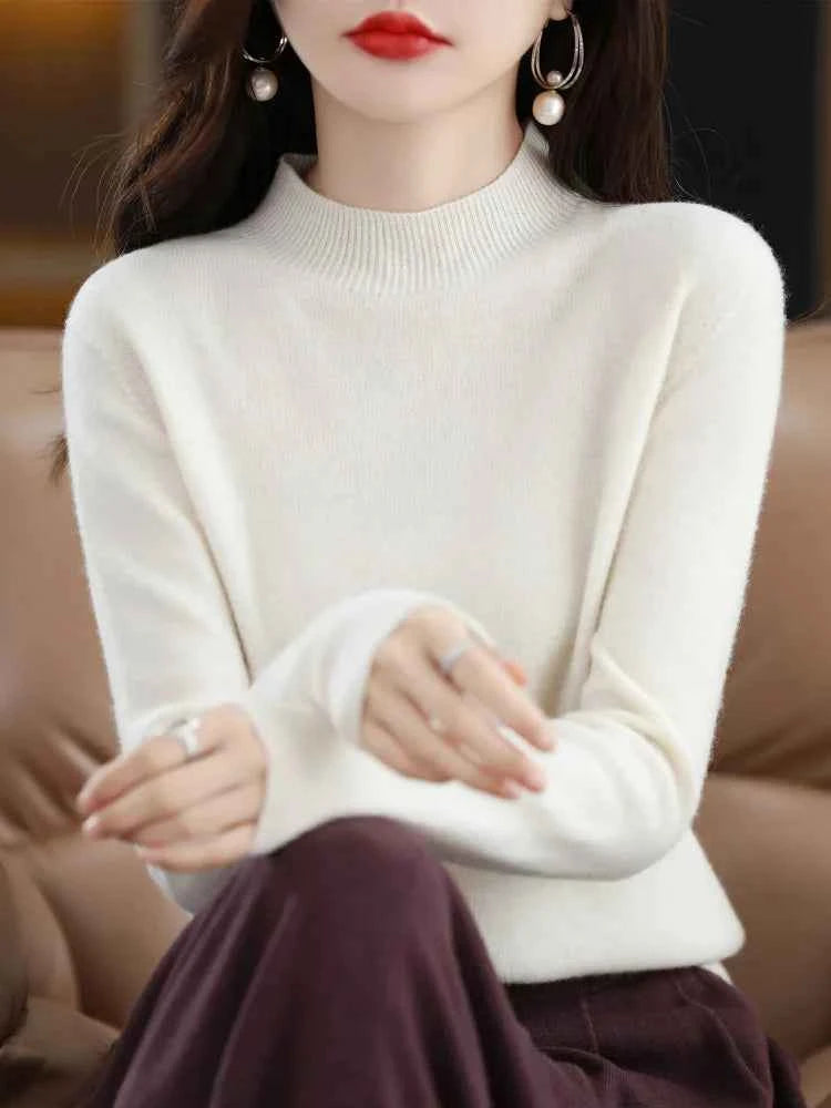 100% Merino Wool Cashmere Sweater Women Knitted Sweater Turtleneck Long Sleeve Pullovers Autumn Winter Clothing Warm Jumper Tops