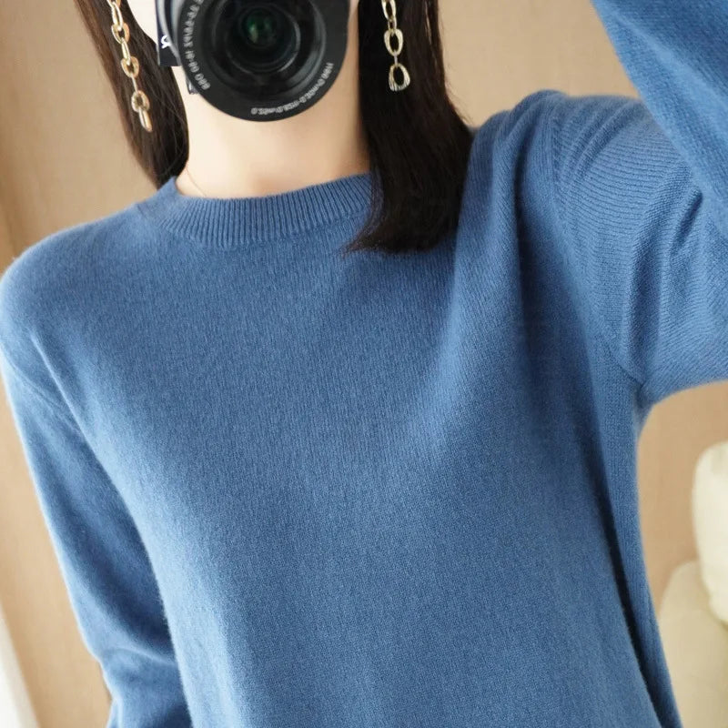 Autumn And Winter Cashmere Sweater Women's Crew Neck Pullover Casual Knitted Top Women's Short Undercoat Fashion 18 Colors GONZALES ONLINE SHOP