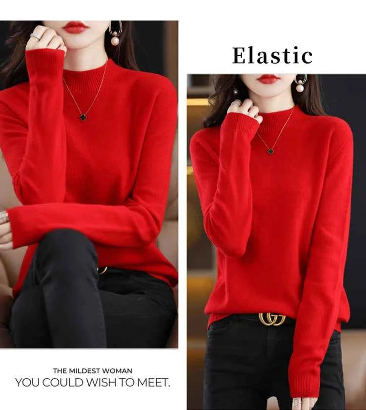 Half High Solid Color Cashmere Sweater For Women Loose Pullover Autumn and Winter Contracted Commuter Basic Knitwear Top Base