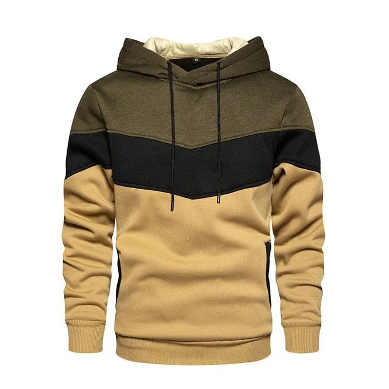 Men's Patchwork Hoodie Outdoor Casual Sportswear Street Fashion Men's Fleece Thermal Hooded Sweatshirt Fall Winter Black GONZALES ONLINE SHOP