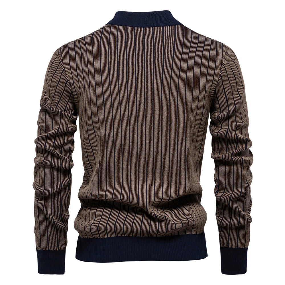 AIOPESON New Design Mens Mock Neck Cotton Pullover Sweaters Autumn Winter Warm Stripped Sweater for Men GONZALES ONLINE SHOP