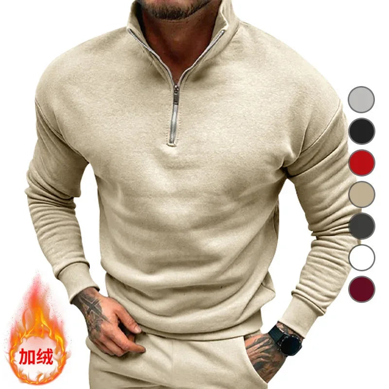 Autumn Thick Warm Knitted Sweaters Comfy Clothing Half Zip Fleece Winter Coat Solid Long Sleeve Turtleneck Shirts Pullover Men GONZALES ONLINE SHOP