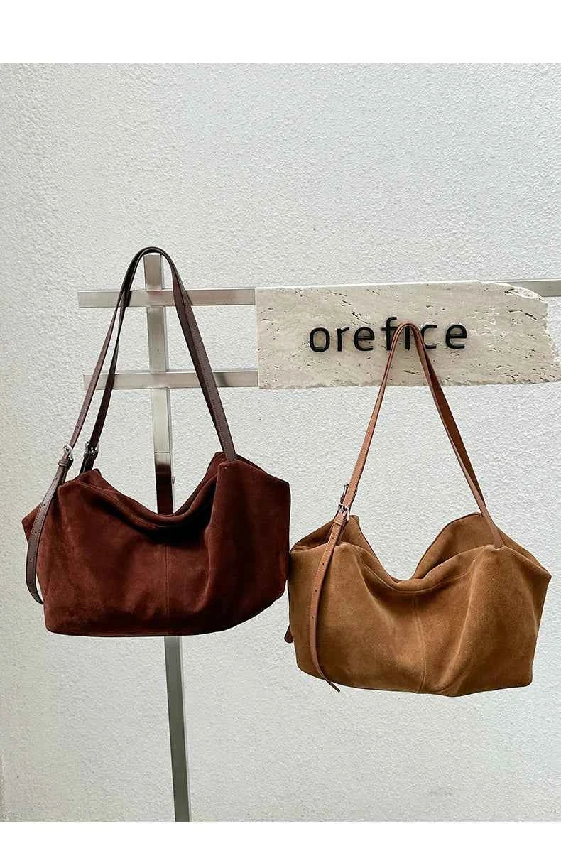 Women's Natural Nuede Genuine Leather Handbags Ladies large capacity Tote Bag Female Design Luxury Commuting Yoga Bag  hobo bag