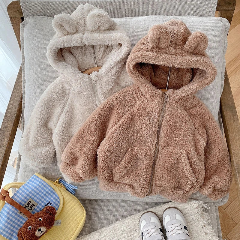 1-6 Years Boys Plush Jacket Spring Autumn Cute Bear Ears Little Princess Coat Hooded Zipper Keep Warm Baby Coat Kids Clothes GONZALES ONLINE SHOP