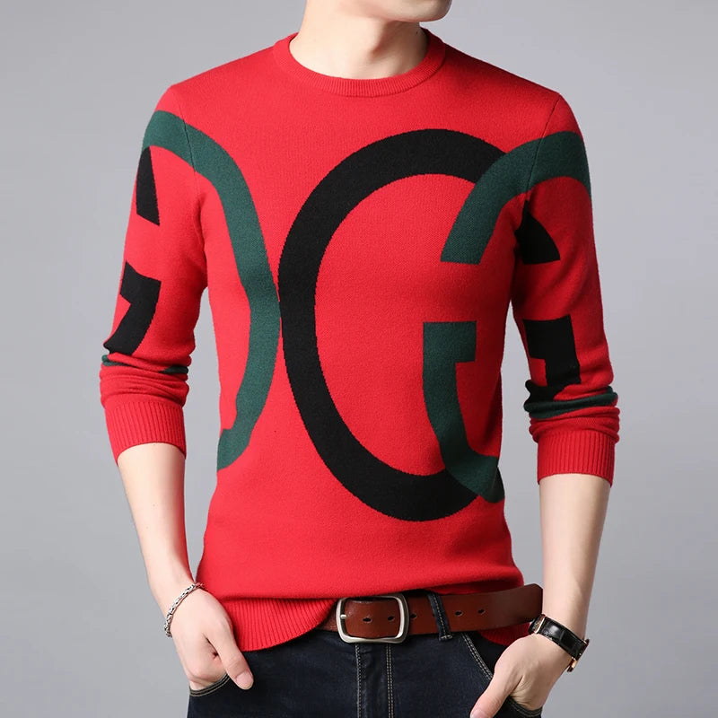 Light Luxury Men's Knitted Pullover Autumn/Winter New Letter Embroidery Long Sleeve Korean Trend Casual Fashion Warm Men Sweater GONZALES ONLINE SHOP