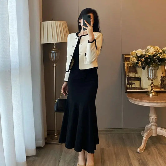 2024 Autumn New Women's Clothing Matching Sets French Graceful Slim Coat Black Mermaid Dress Suit Lady Jacket Dresses Outfits GONZALES ONLINE SHOP