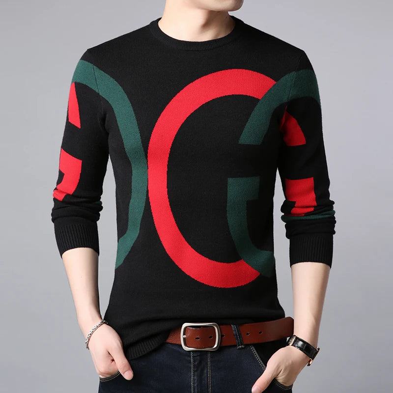 Light Luxury Men's Knitted Pullover Autumn/Winter New Letter Embroidery Long Sleeve Korean Trend Casual Fashion Warm Men Sweater GONZALES ONLINE SHOP