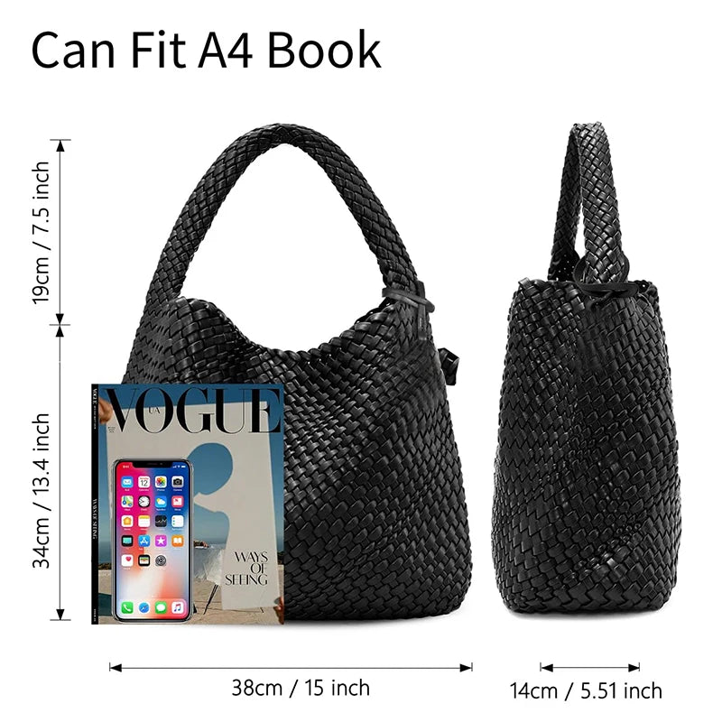 Woven Tote Bag for Women Large Woven Handbag Soft Leather Shoulder Bag Work Shopper Summer Beach Travel Tote Bag with Purse GONZALES ONLINE SHOP