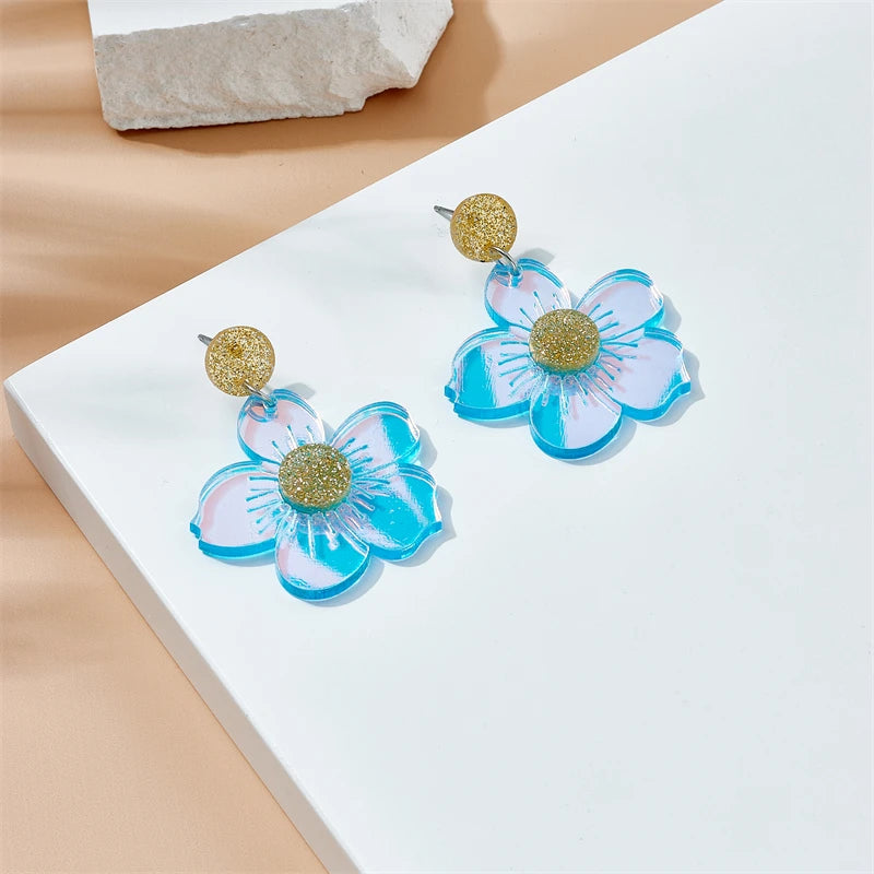 YAOLOGE Creative Dazzling Flowers Drop Earrings For Women Girl Fashion New Laser Acrylic Jewelry Lady Gift Party серьги женские GONZALES ONLINE SHOP