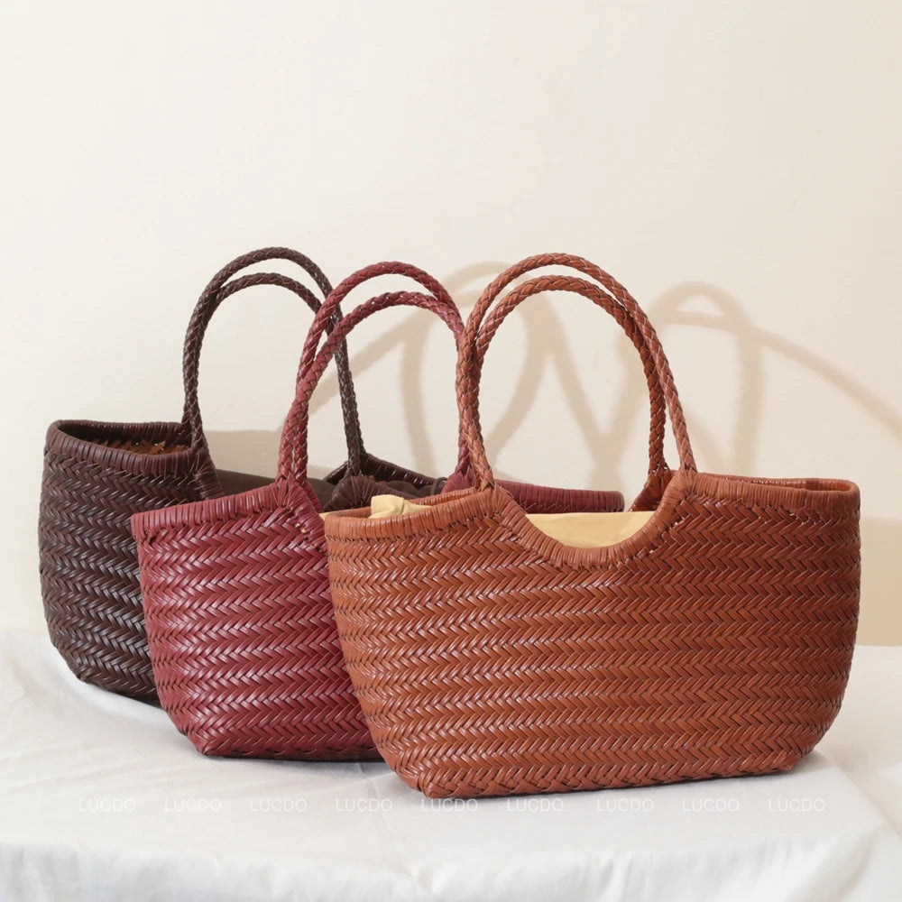 Handbags Women's Genuine Leather Shoulder Bag Weaving Casual Shopping Bag Vintage Big Tote Purse Cowhide Cross Hand Bags Lady GONZALES ONLINE SHOP