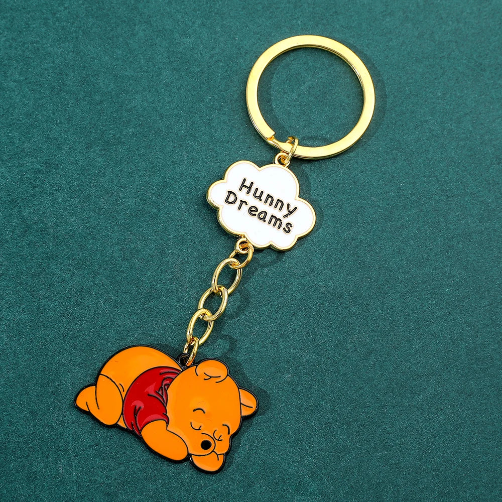 Disney Winnie the Pooh Keychain Cartoon Figure Pooh Bear Metal Badge Pendant Keyring Kawaii Key Holder Cute Jewelry Accessories GONZALES ONLINE SHOP