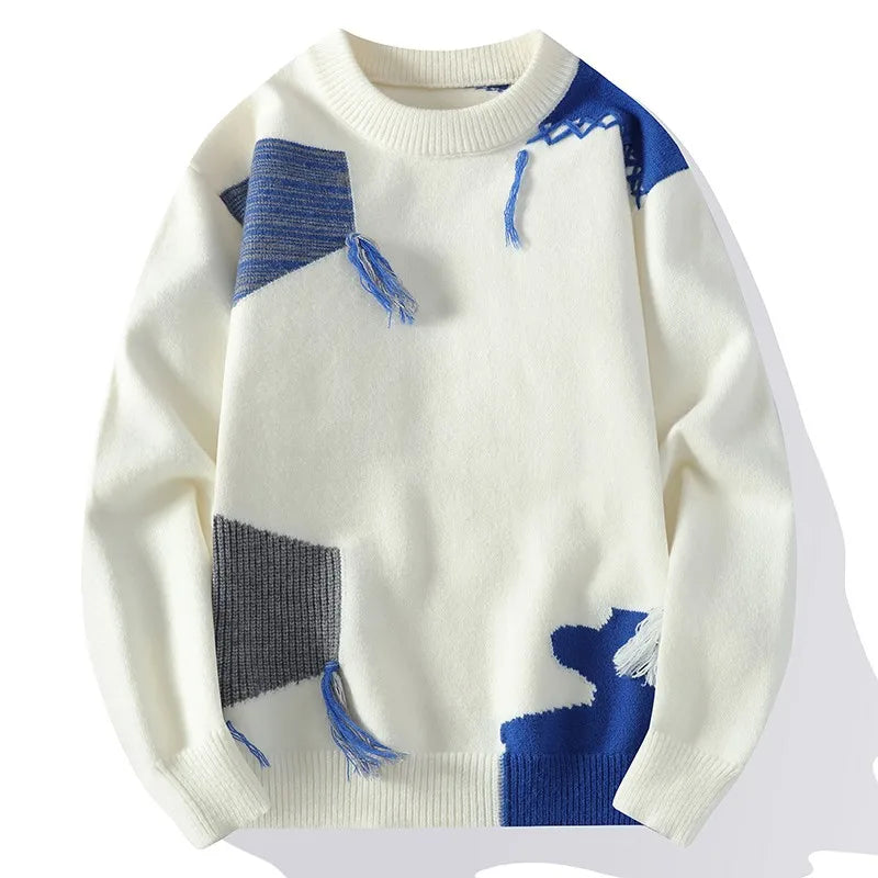 2024 Patchwork Knitted Sweater Trend High Street Autumn Winter Warm Men's Tops Hip-hop Street Clothing Fishing Sports Pullover GONZALES ONLINE SHOP