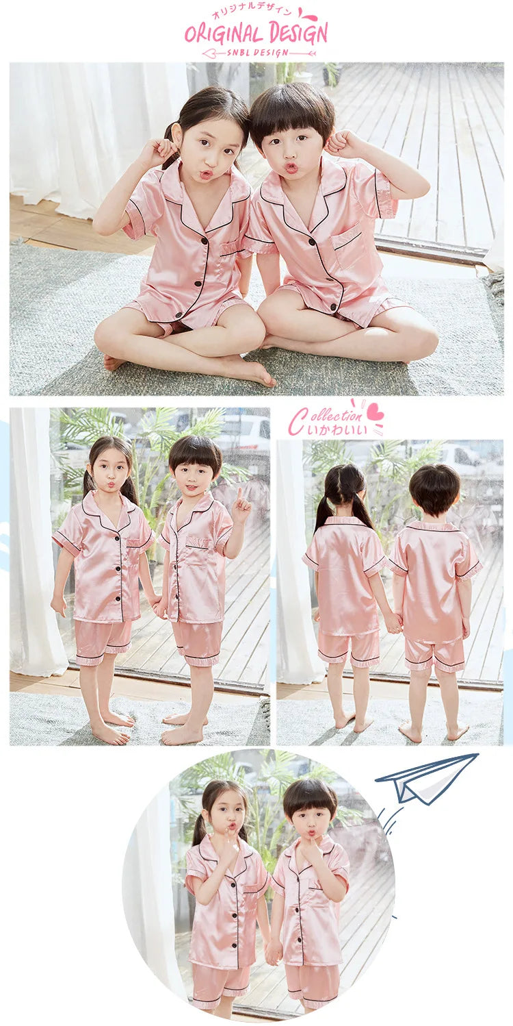 Children Silk Satin Pyjamas Set Baby Sleepwear Pijama Solid color Pajamas Suit Boys Girls Nightwear Autumn Kids Loungewear Pjs GONZALES ONLINE SHOP