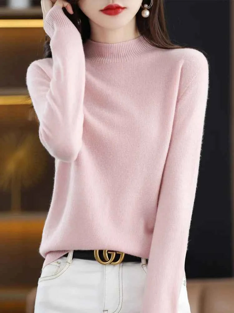 100% Merino Wool Cashmere Sweater Women Knitted Sweater Turtleneck Long Sleeve Pullovers Autumn Winter Clothing Warm Jumper Tops