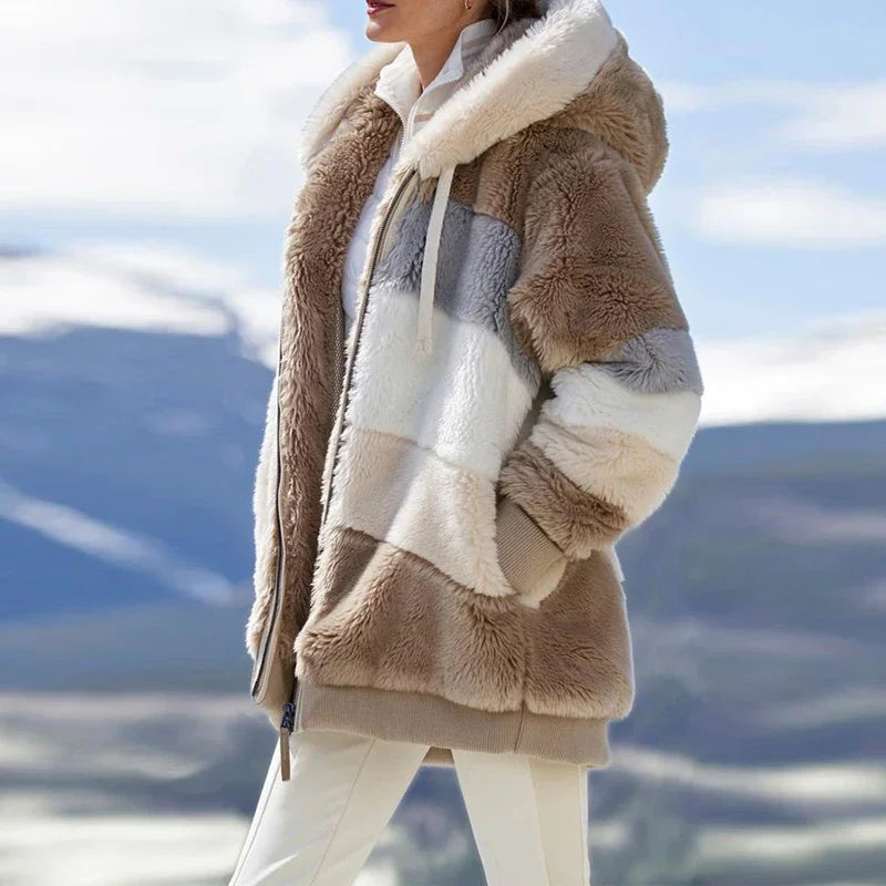Oversized Jacket for Women Coat 2025 Autumn Winter Warm Plush Pocket Hooded Streetwear Loose Lady Zipper Cashmere Outerwear Coat GONZALES ONLINE SHOP
