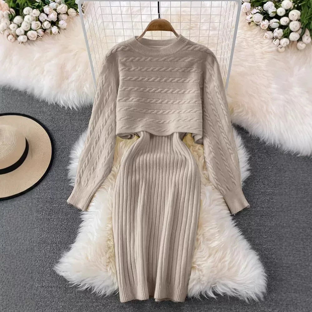 Women Sweater Dress Knit Long Sleeve & Casual Sleeveless Two Piece Sets Dress Sets Matching Sets Party Pullovers Autumn Winter GONZALES ONLINE SHOP