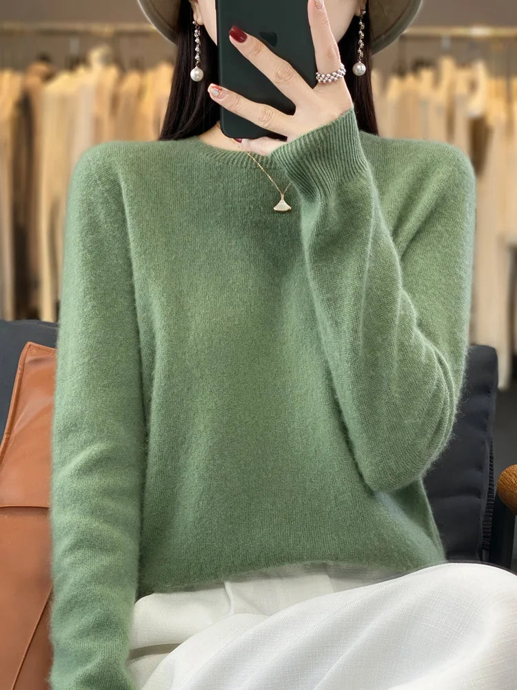 100% Merino Wool Sweater Women O-neck Cashmere Knitwear Female Pullover Autumn Winter Casual Tops Solid Color Soft  Clothing GONZALES ONLINE SHOP